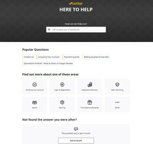 Betfair Customer Service Screenshot