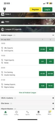 Unibet LoL Odds Screenshot