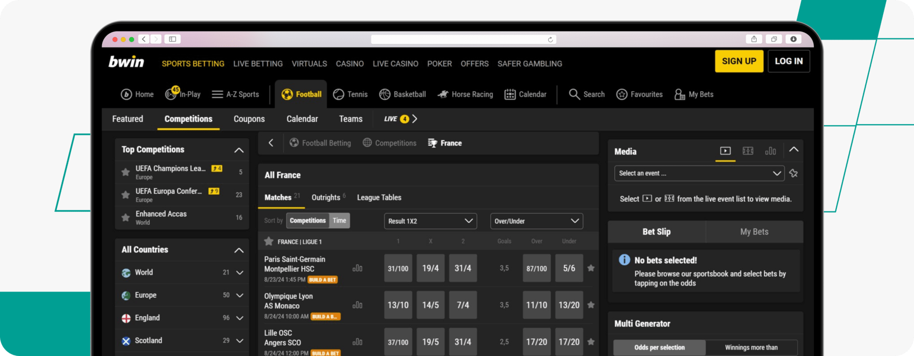 screenshot of bwin ligue 1 odds